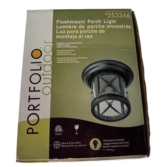 Portfolio Outdoor Flush mount Porch Light #253346 Rubbed Oil Bronze‎ Finish - Picture 8 of 9